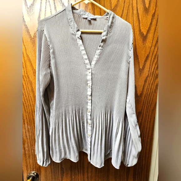 Grey Long Poet/Bell Sleeve Pleated Blouse XL - Picture 1 of 4